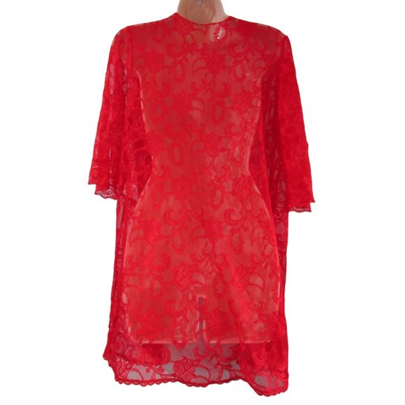 Shirley of Hollywood Red Lace Short Robe Ladies Small Vintage EUC USA Made - Picture 2 of 12